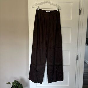 Dissh Linen Brown pleated High Waist Wide Leg Pants 4 (AUS 8)